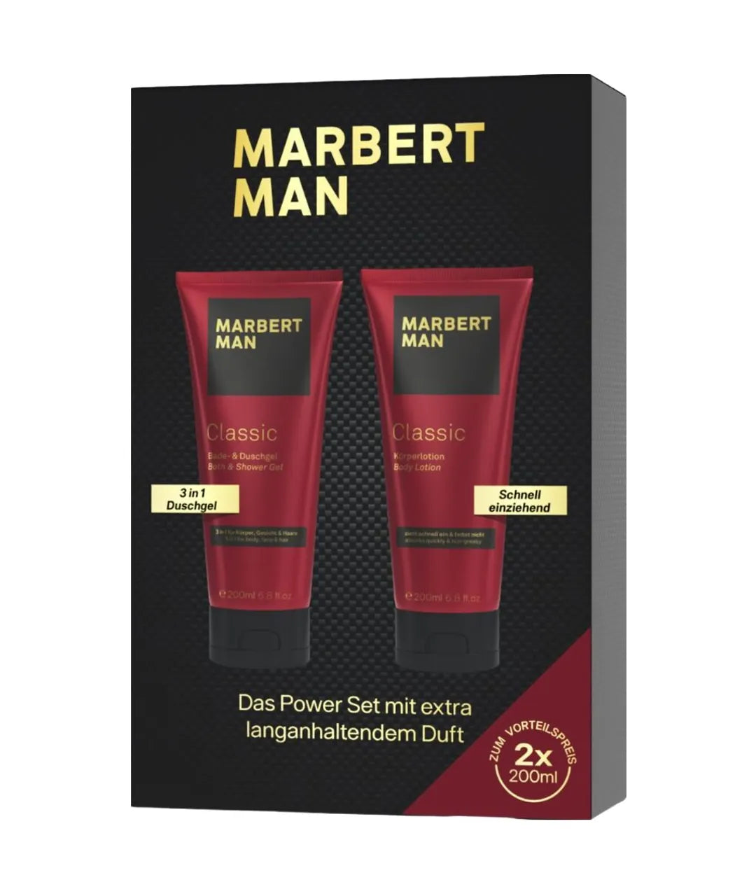 COFFRET SOINS MARBERT MAN CLASSIC - GEL DOUCHE 200 ML & LOTION CORPS 200 ML